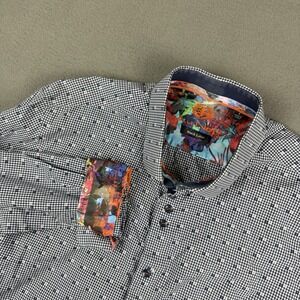 Au Noir Cotton Men's Long Sleeve‎ Shirt Size 4/L Flip Cuff Navy White Geometic